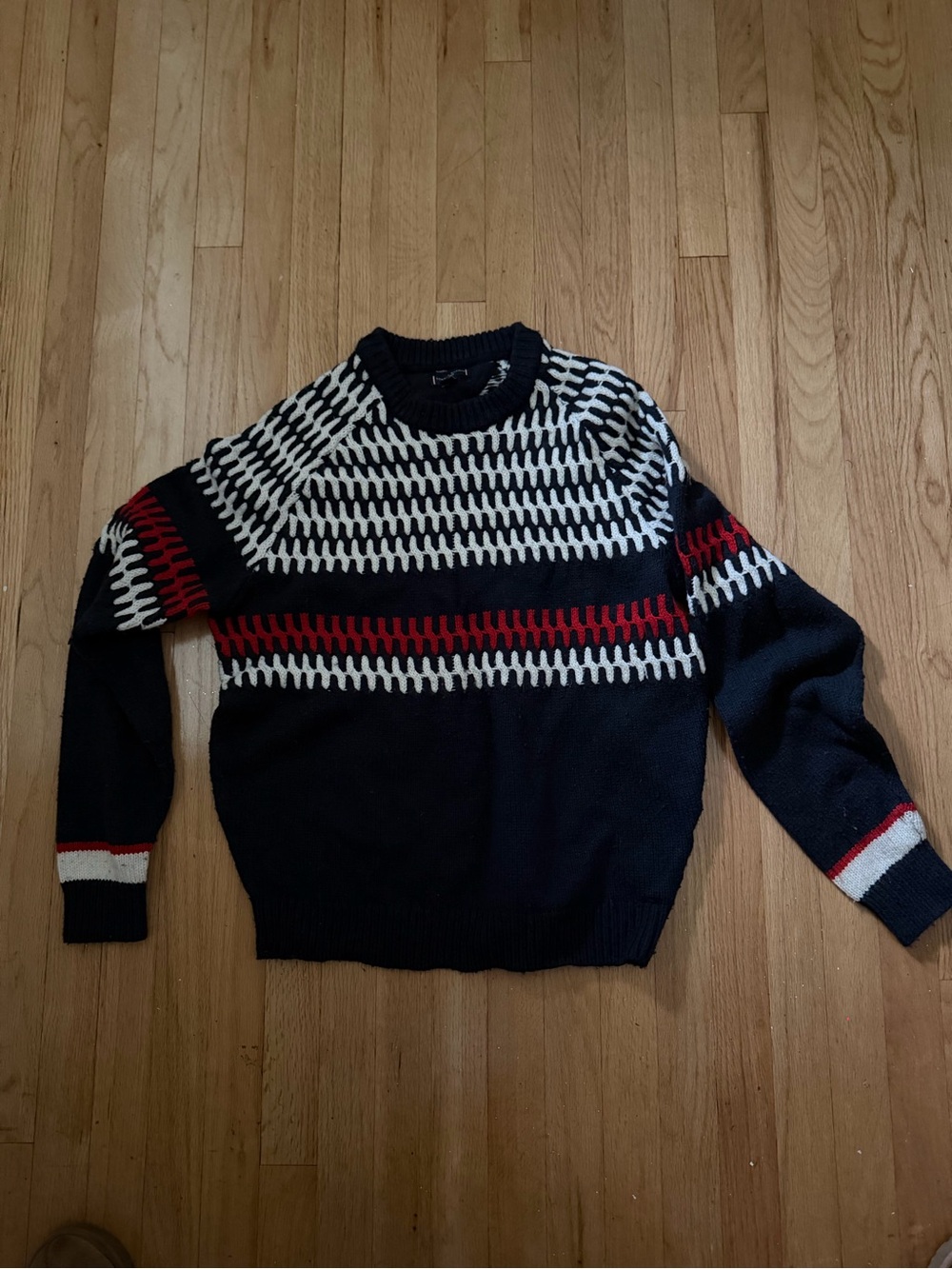 Tommy Hilfiger Navy Crewneck Sweater with White and Red Pattern